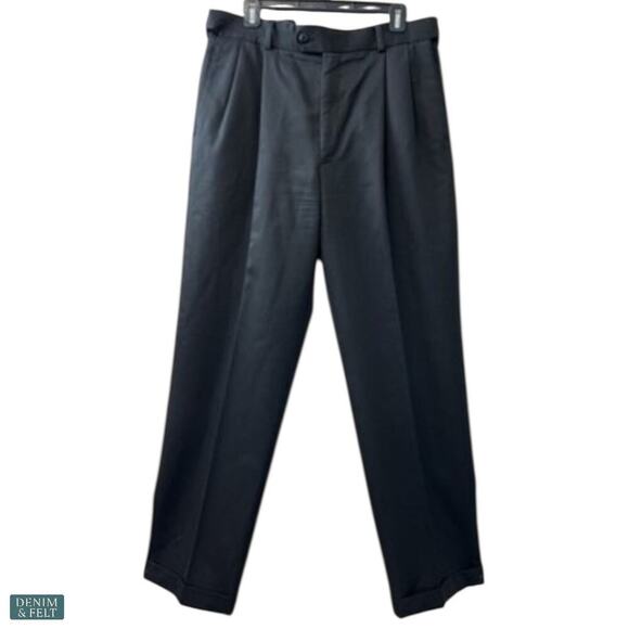 Louis Raphael Luxe Wool Pleated Dress Pants Hidden Waistband Black Classic 34x32 - Picture 2 of 12